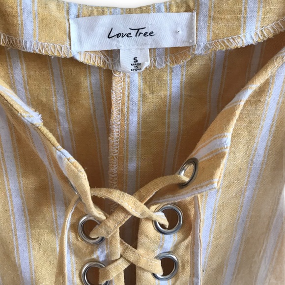 🪴3/$18 LoveTree Dress Yellow White Stripe Linen - Picture 4 of 7